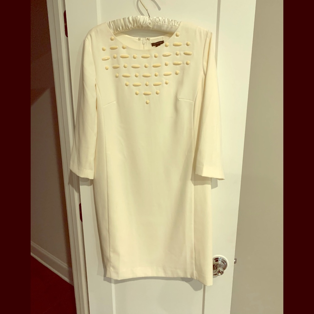 Cream shift dress with beading detail
